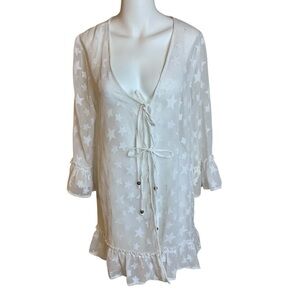 Club Z Collection White Sheer Star Beach Cover- Up - Sz M